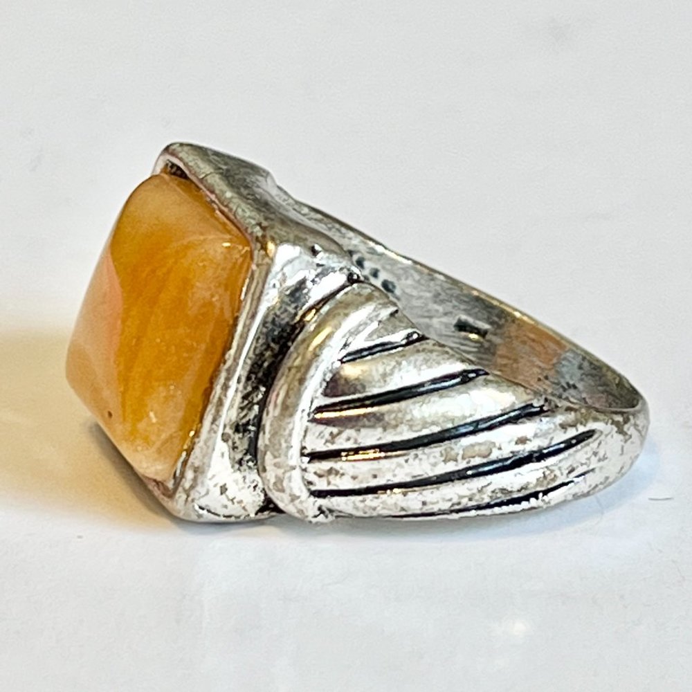 Vintage Silver Beige Natural Stone Cable Ring Size 10 Mens Womens Plated - Picture 3 of 10